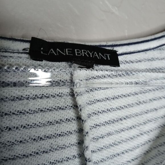 Lane Bryant Blue & White Stripe with Sheer Pleated Back Top - Picture 2 of 5